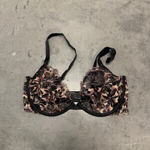 Vintage Y2K Victoria's Secret Lace Very Sexy Floral Pink Gold Black Bra 36DD